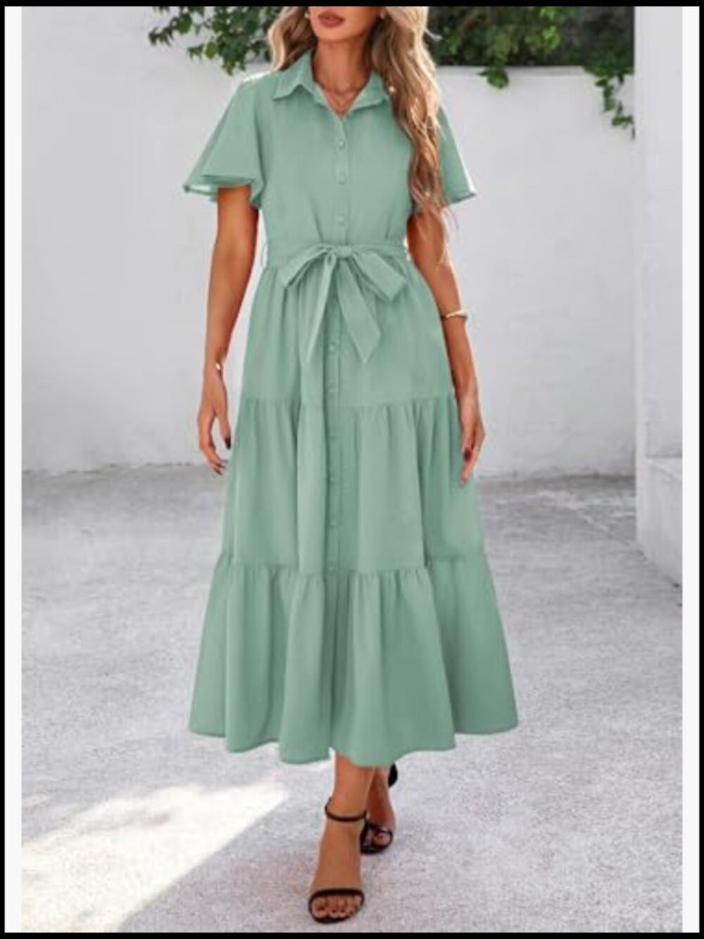 Viscose Polyamide Polyester Maxi Dress Flutter Sleeve Tiered Wedding Guest - Picture 4 of 7